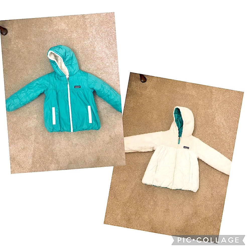 PATAGONIA girl’s size 5T REVERSIBLE down feather puffer jacket EUC